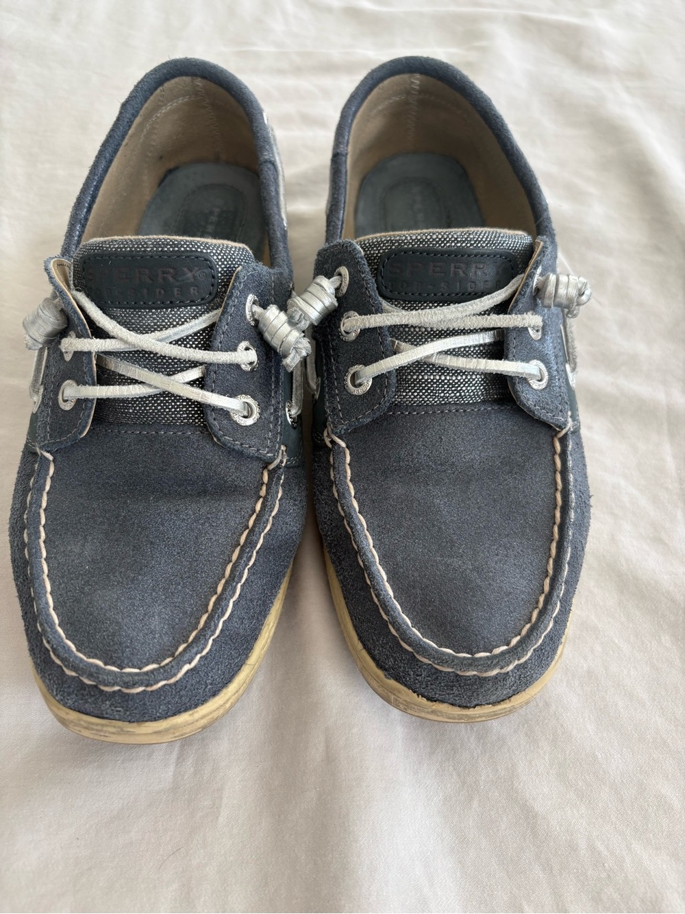 Sperry Top-Sider Suede Boat Shoes Blue Silver Women’s 8.5